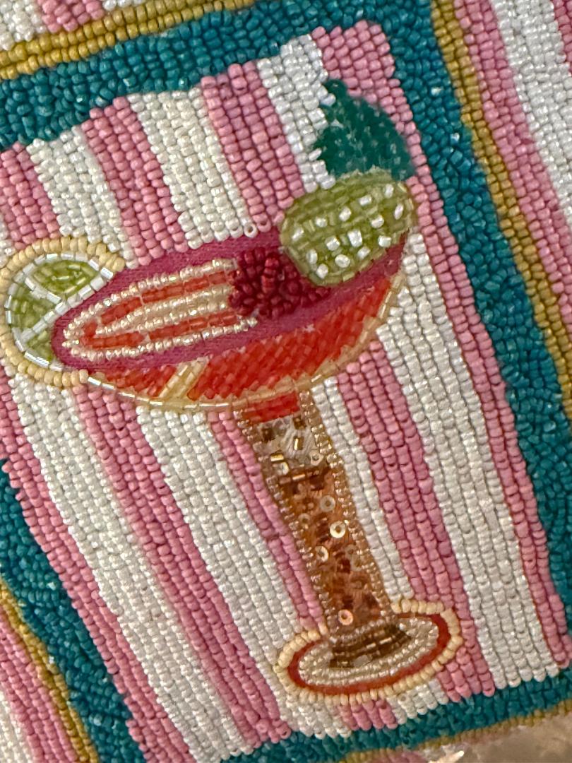 Trending Beaded Bags and Resort Collection - Pink & White Margarita Beaded Tote