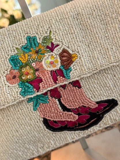Trending Beaded Bags and Resort Collection - Cowboy Boots Beaded Shoulder Bag