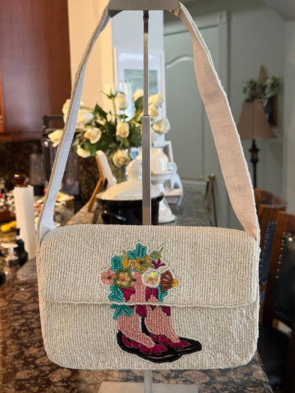 Trending Beaded Bags and Resort Collection - Cowboy Boots Beaded Shoulder Bag