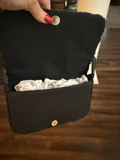 Trending Beaded Bag and Resort Collection - Black Cowboy Boots & Hat Beaded Shoulder Bag