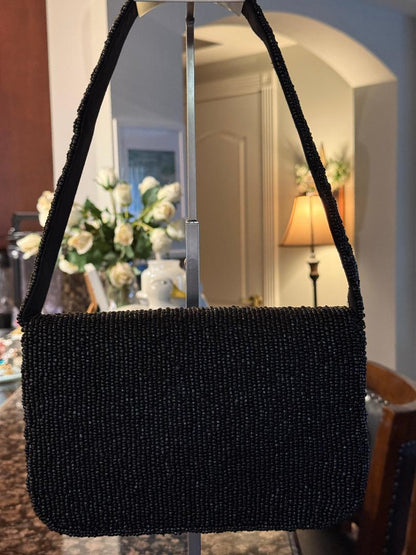 Trending Beaded Bag and Resort Collection - Black Cowboy Boots & Hat Beaded Shoulder Bag