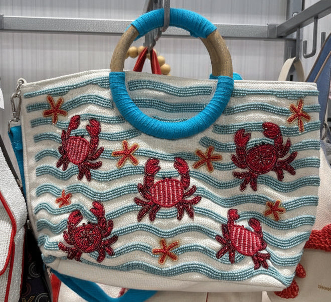 Trending Beaded Bags and Resort Collection - Sol Mer Beaded Crab Tote Bag