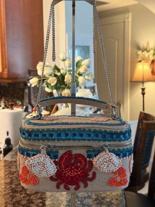 Trending Beaded Bags and Resort Collection - Kaki Crab Beaded Vanity