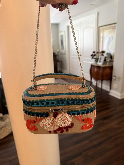 Trending Beaded Bags and Resort Collection - Kaki Crab Beaded Vanity