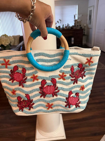 Trending Beaded Bags and Resort Collection - Sol Mer Beaded Crab Tote Bag