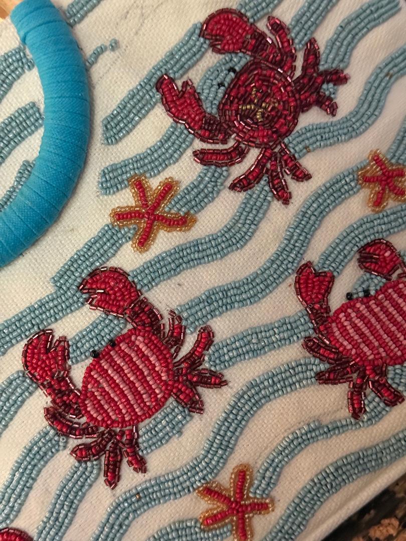 Trending Beaded Bags and Resort Collection - Sol Mer Beaded Crab Tote Bag