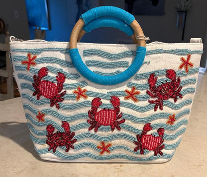 Trending Beaded Bags and Resort Collection - Sol Mer Beaded Crab Tote Bag