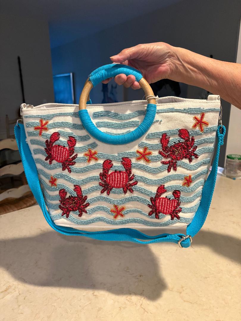 Trending Beaded Bags and Resort Collection - Sol Mer Beaded Crab Tote Bag