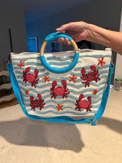 Trending Beaded Bags and Resort Collection - Sol Mer Beaded Crab Tote Bag
