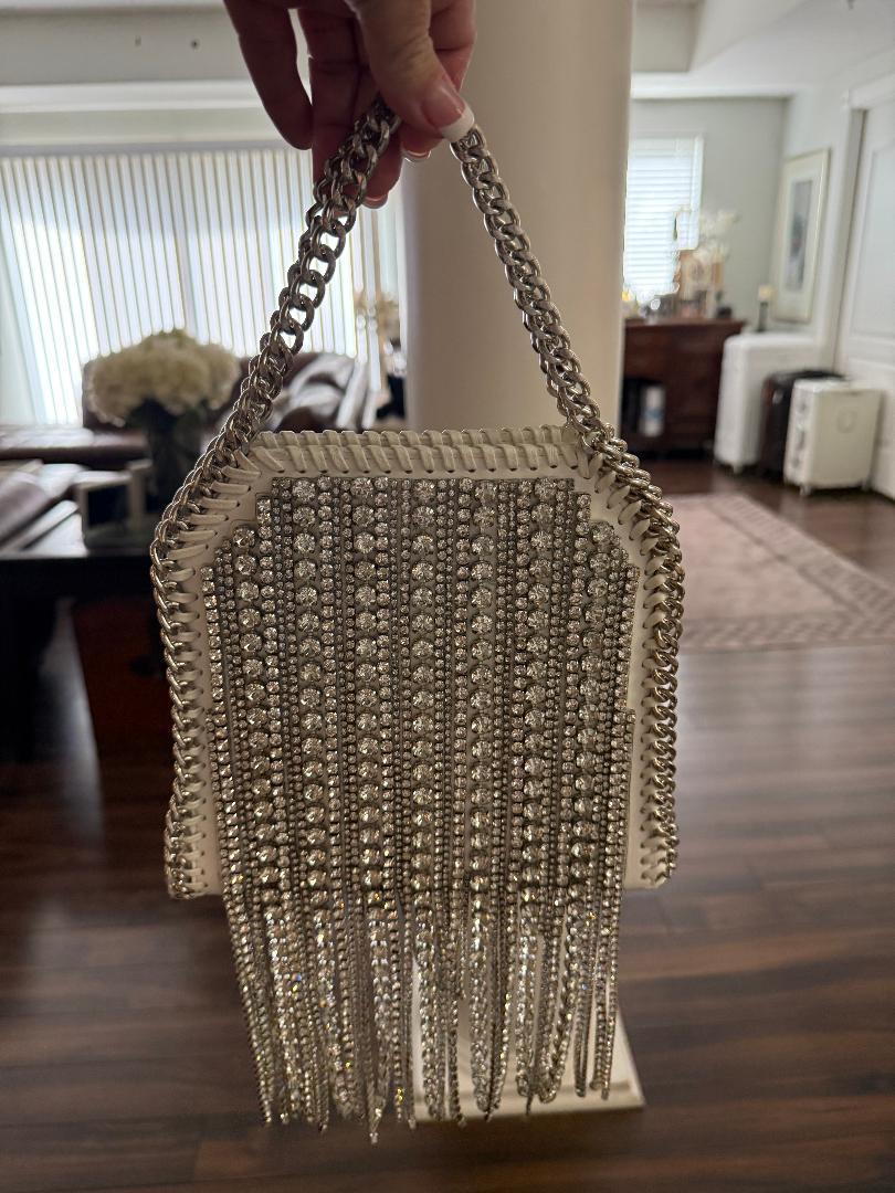 Trending Beaded Bags and Resort Collection - Crystal Embellished Leather Chain Tote