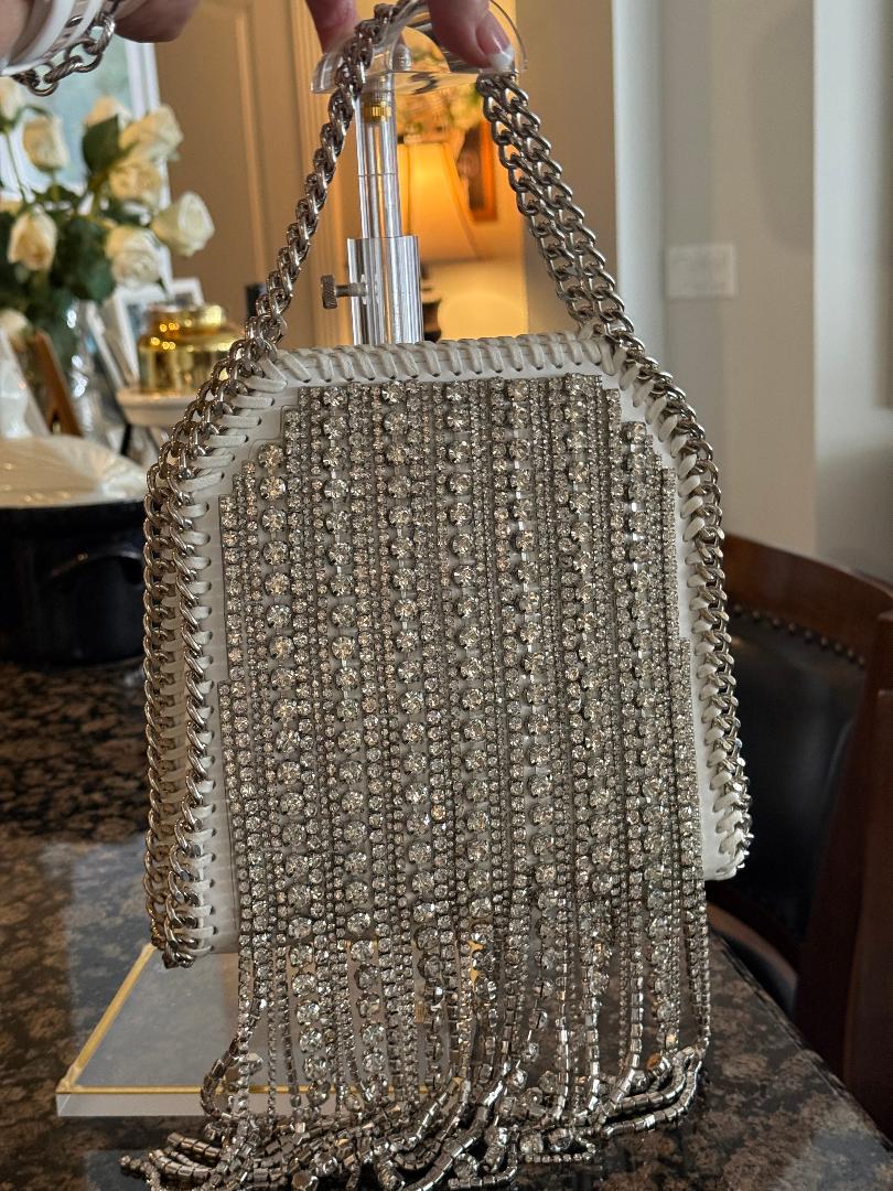 Trending Beaded Bags and Resort Collection - Crystal Embellished Leather Chain Tote