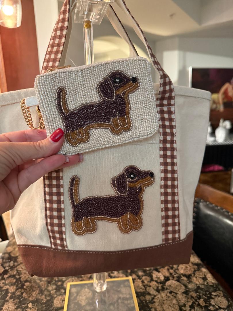 Trending Beaded Bags and Resort Collection - Dachsund Dog Tote with Matching Coin Purse