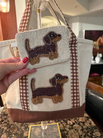 Trending Beaded Bags and Resort Collection - Dachsund Dog Tote with Matching Coin Purse
