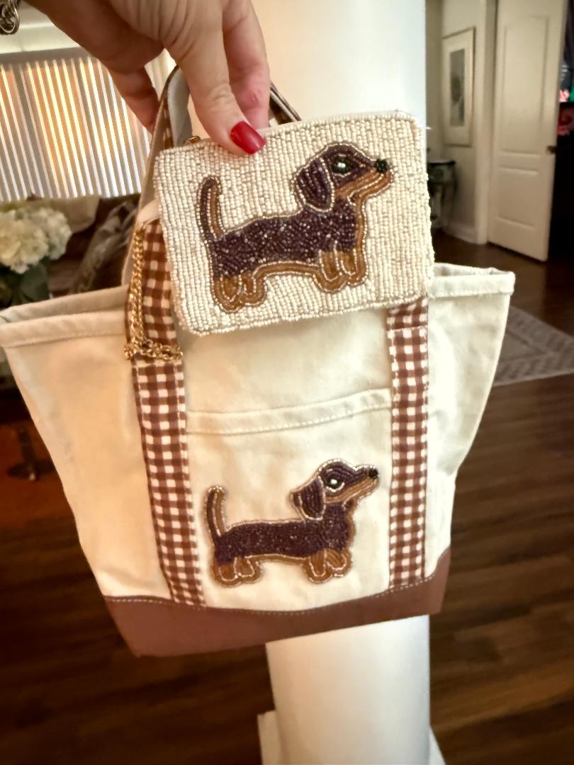 Trending Beaded Bags and Resort Collection - Dachsund Dog Tote with Matching Coin Purse