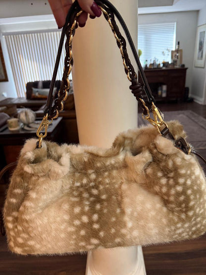 Trending Beaded Bags and Resort Collection - BCBG Faux Fur Deer Print Shoulder Bag
