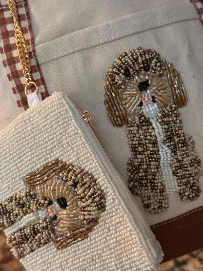 Trending Beaded Bags and Resort Collection - Golden Doodle Dog Tote with Matching Coin Purse