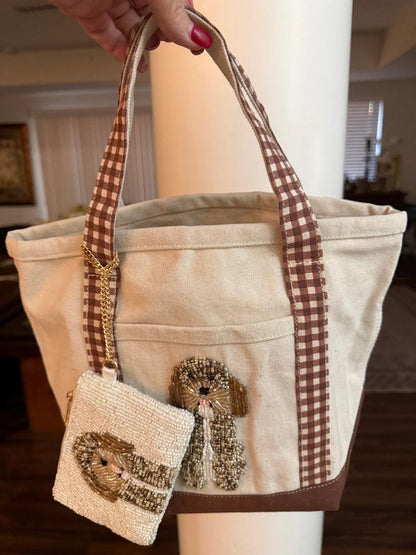 Trending Beaded Bags and Resort Collection - Golden Doodle Dog Tote with Matching Coin Purse