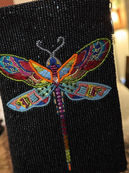 Trending Beaded Bags and Resort Collection - Dragonfly Multi Colored Black Crossbody Bag