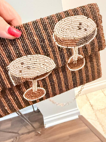 Trending Beaded Bags and Resort Collection - Espresso Martini Crossbody with Gold Chain