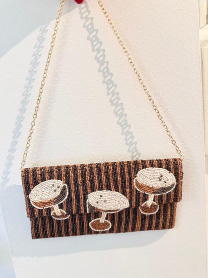 Trending Beaded Bags and Resort Collection - Espresso Martini Crossbody with Gold Chain