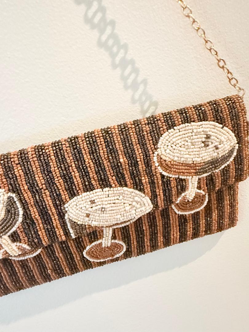 Trending Beaded Bags and Resort Collection - Espresso Martini Crossbody with Gold Chain