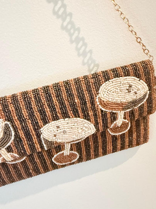 Trending Beaded Bags and Resort Collection - Espresso Martini Crossbody with Gold Chain
