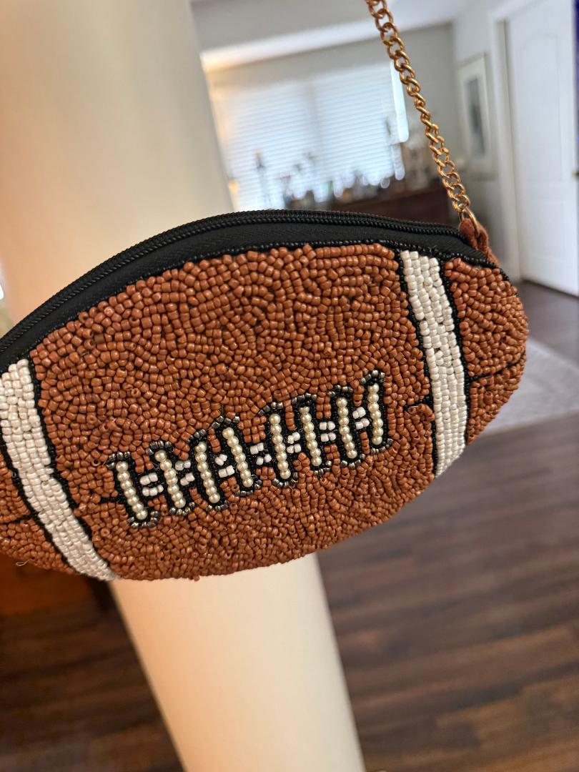Trending Beaded Bags and Resort Collection - Football Crossbody Beaded Bag