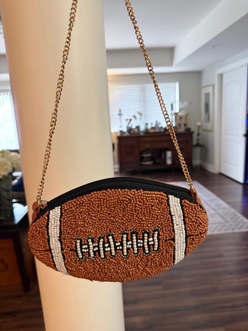 Trending Beaded Bags and Resort Collection - Football Crossbody Beaded Bag