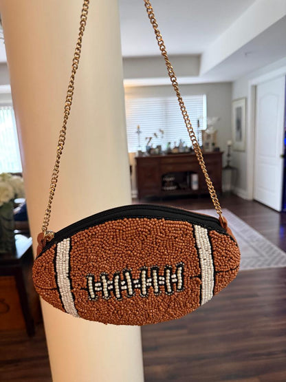 Trending Beaded Bags and Resort Collection - Football Crossbody Beaded Bag