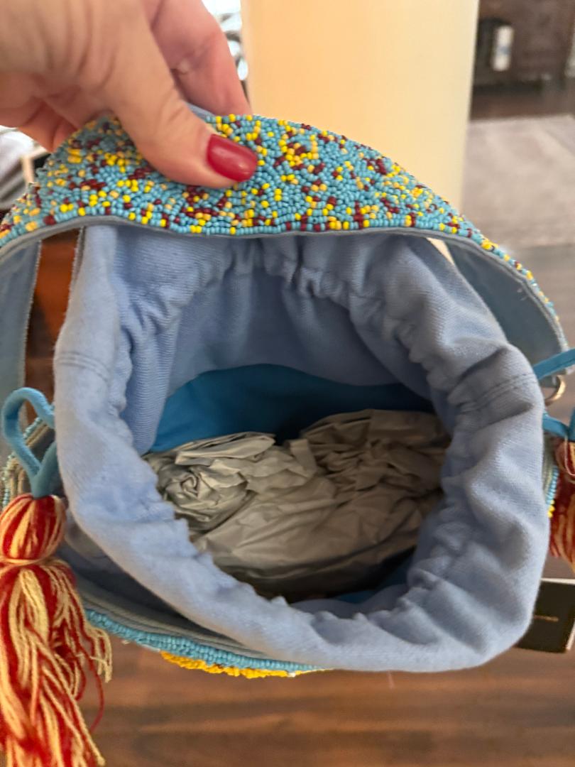 Trending Beaded Bags and Resort Collection - America & Beyond Lush Fruit Beaded Bucket Bag with Tassels