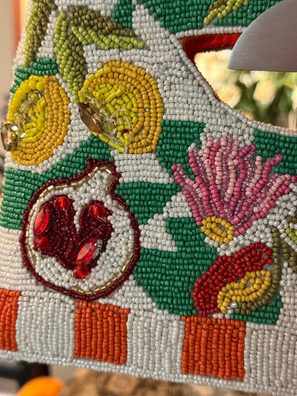 Trending Beaded Bags and Resort Collection - Mediterranean Checkered Fruit Summer Beaded Clutch