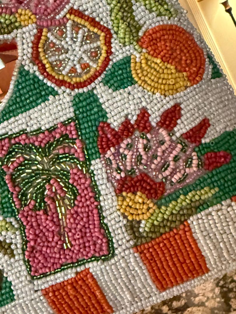 Trending Beaded Bags and Resort Collection - Mediterranean Checkered Fruit Summer Beaded Clutch