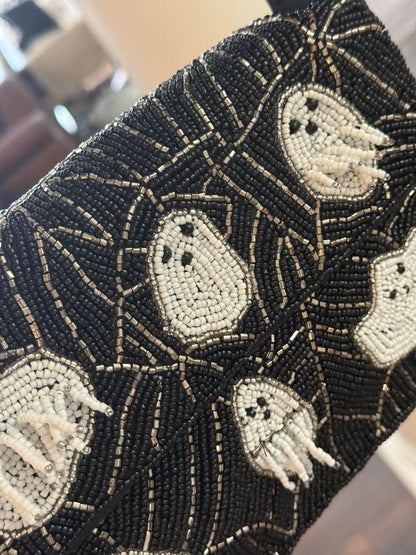 Trending Beaded Bags and Resort Collection - Black & White Ghost Beaded Shoulder Bag