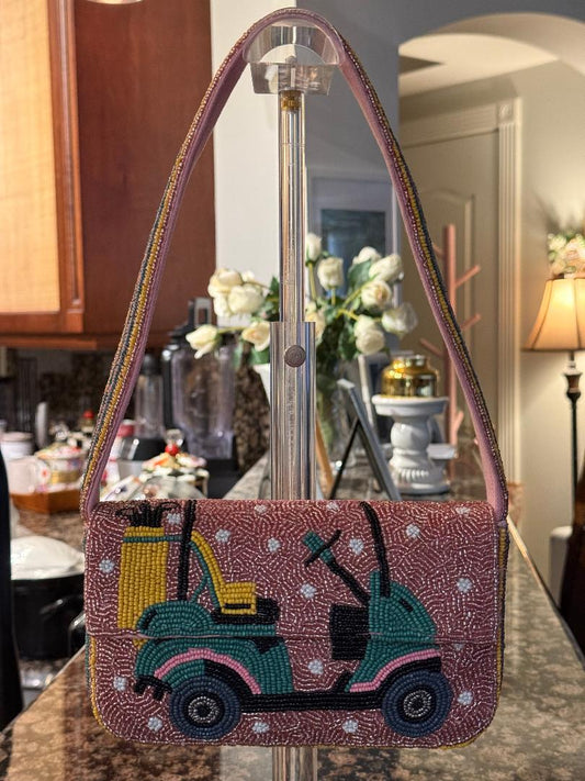 Trending Beaded Bags and Resort Collection - America & Beyond Tee Trolley Pink Golf Cart Shoulder Bag