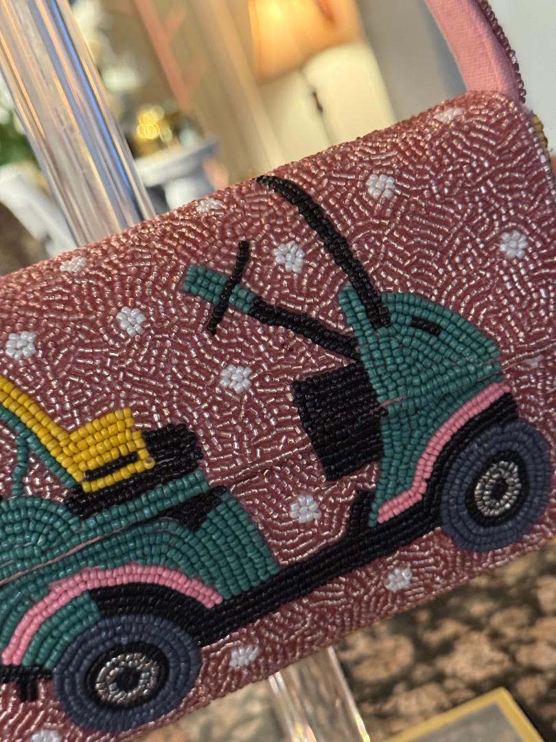 Trending Beaded Bags and Resort Collection - America & Beyond Tee Trolley Pink Golf Cart Shoulder Bag