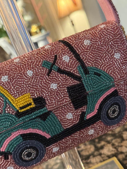Trending Beaded Bags and Resort Collection - America & Beyond Tee Trolley Pink Golf Cart Shoulder Bag