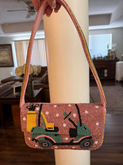 Trending Beaded Bags and Resort Collection - America & Beyond Tee Trolley Pink Golf Cart Shoulder Bag