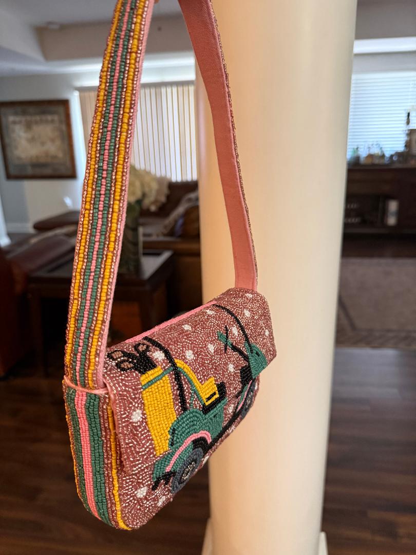 Trending Beaded Bags and Resort Collection - America & Beyond Tee Trolley Pink Golf Cart Shoulder Bag