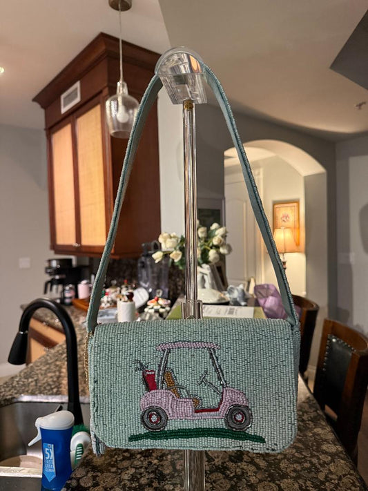 Trending Beaded Bags and Resort Collection - Pink Golf Cart with Bag Charm