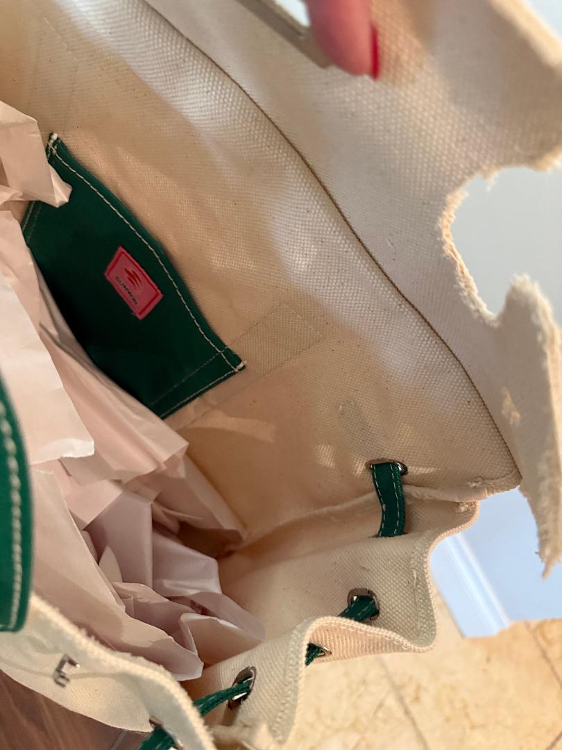 Trending Beaded Bags and Resort Collection - BOATKIN MEDIUM Green/White Canvas Tote Bag