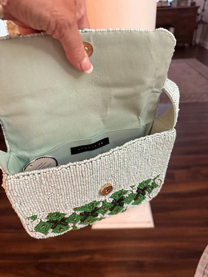 Trending Beaded Bags and Resort Collection - Green Triangle Pattern Beaded Shoulder Bag