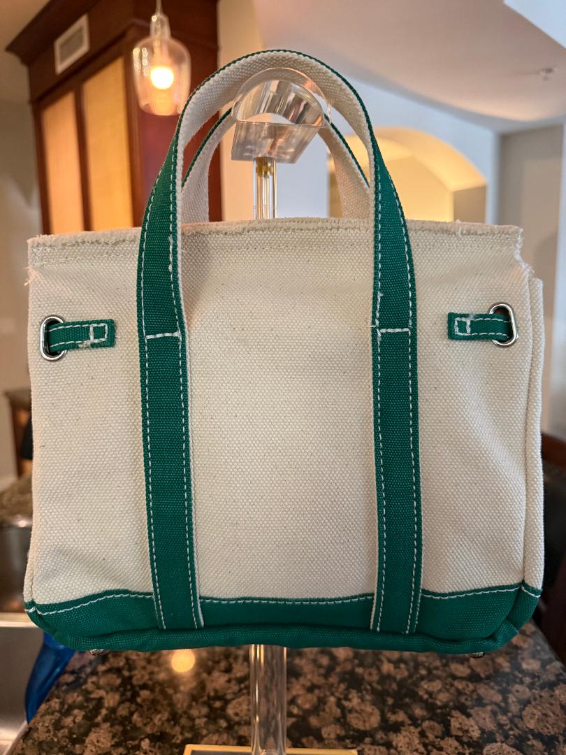 Trending Beaded Bags and Resort Collection - BOATKIN SMALL Green/White Canvas Tote Bag