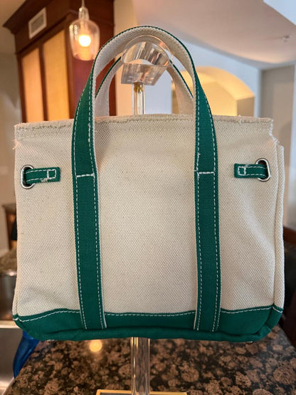 Trending Beaded Bags and Resort Collection - BOATKIN SMALL Green/White Canvas Tote Bag