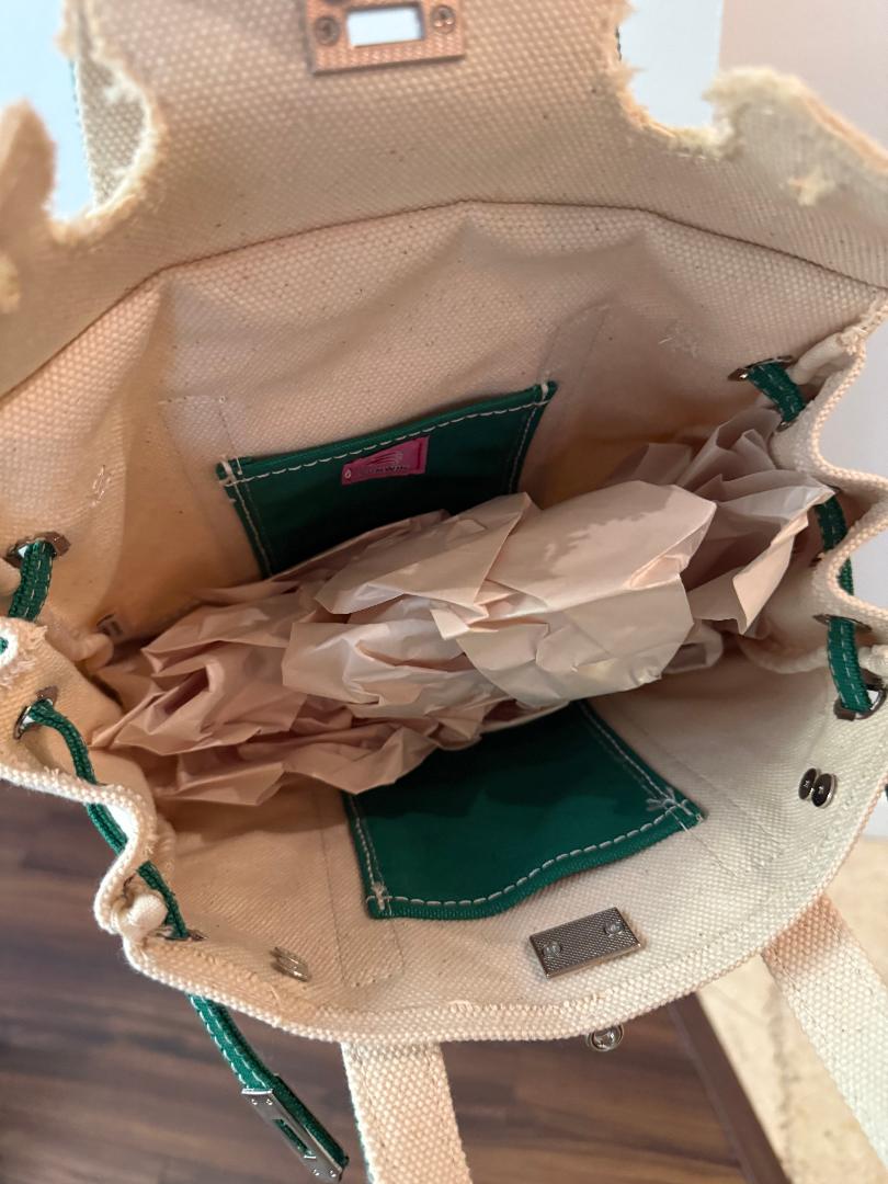 Trending Beaded Bags and Resort Collection - BOATKIN SMALL Green/White Canvas Tote Bag