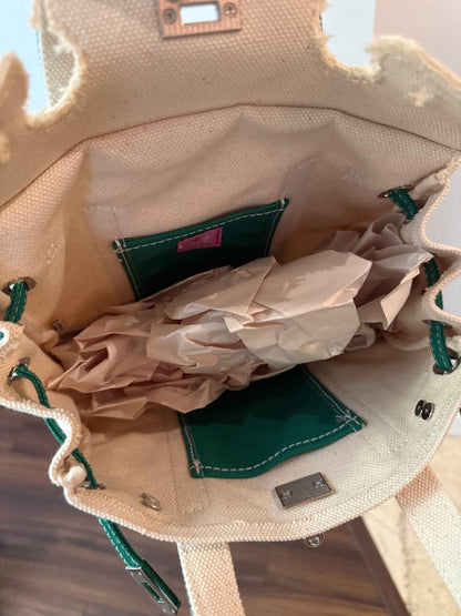 Trending Beaded Bags and Resort Collection - BOATKIN SMALL Green/White Canvas Tote Bag