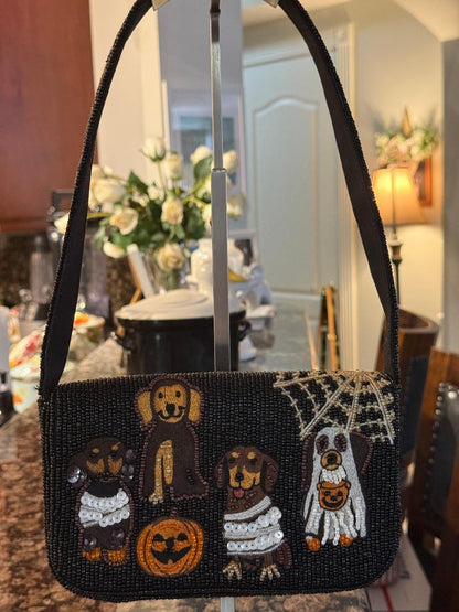 Trending Beaded Bags and Resort Collection - Halloween Dogs Beaded Shoulder Bag