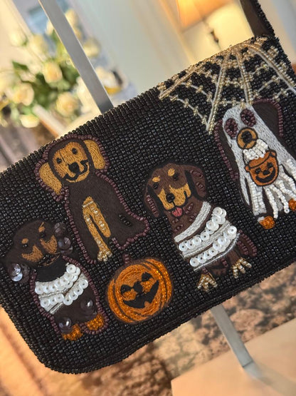 Trending Beaded Bags and Resort Collection - Halloween Dogs Beaded Shoulder Bag