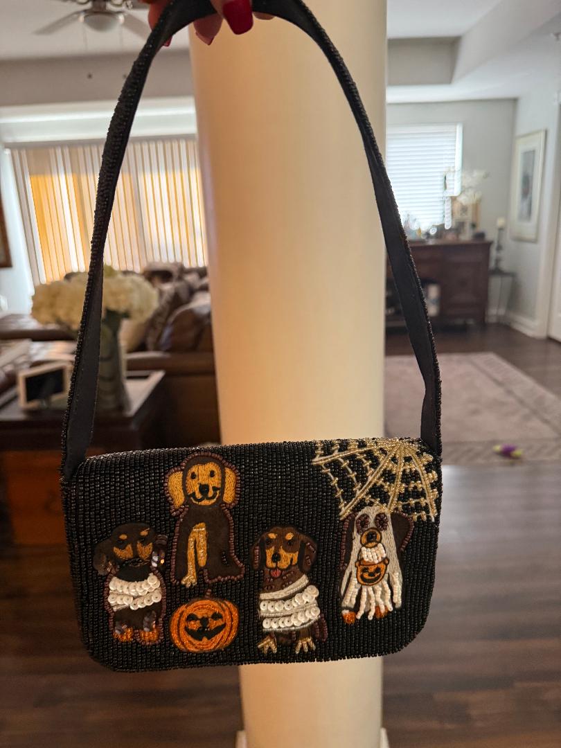 Trending Beaded Bags and Resort Collection - Halloween Dogs Beaded Shoulder Bag