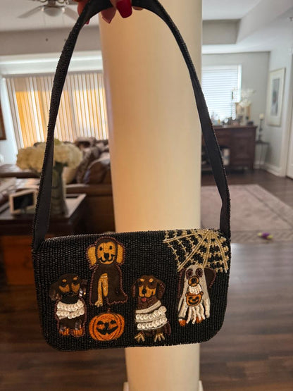 Trending Beaded Bags and Resort Collection - Halloween Dogs Beaded Shoulder Bag