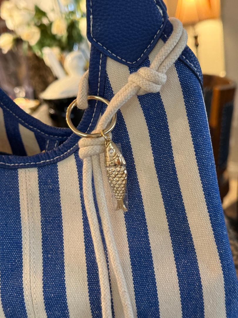 Trending Beaded Bags and Resort Collection - House of Harlow Blue White Stripe Tote